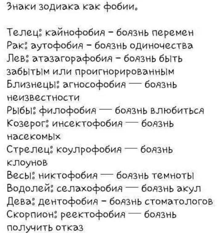 Скрытые фобии всех знаков зодиака