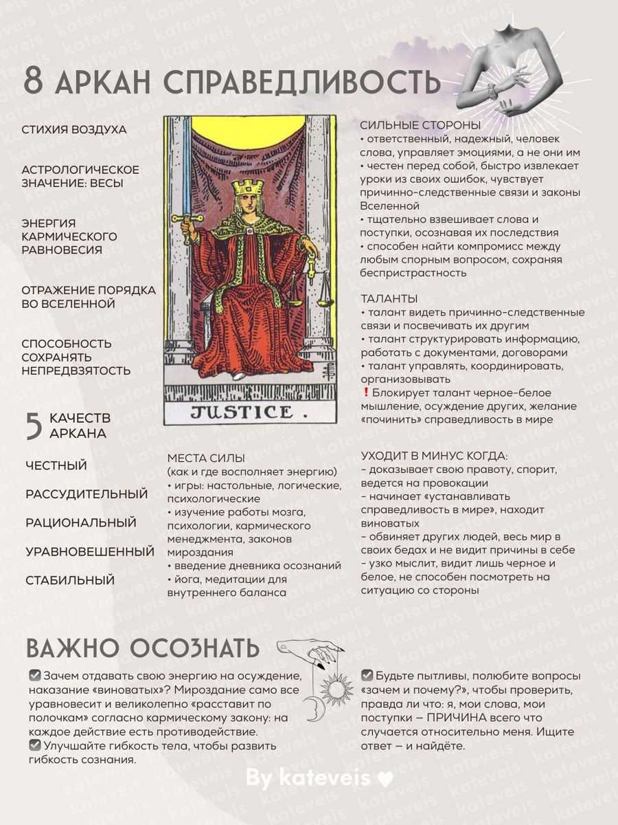 Справедливость таро: значения и сочетания аркана правосудие