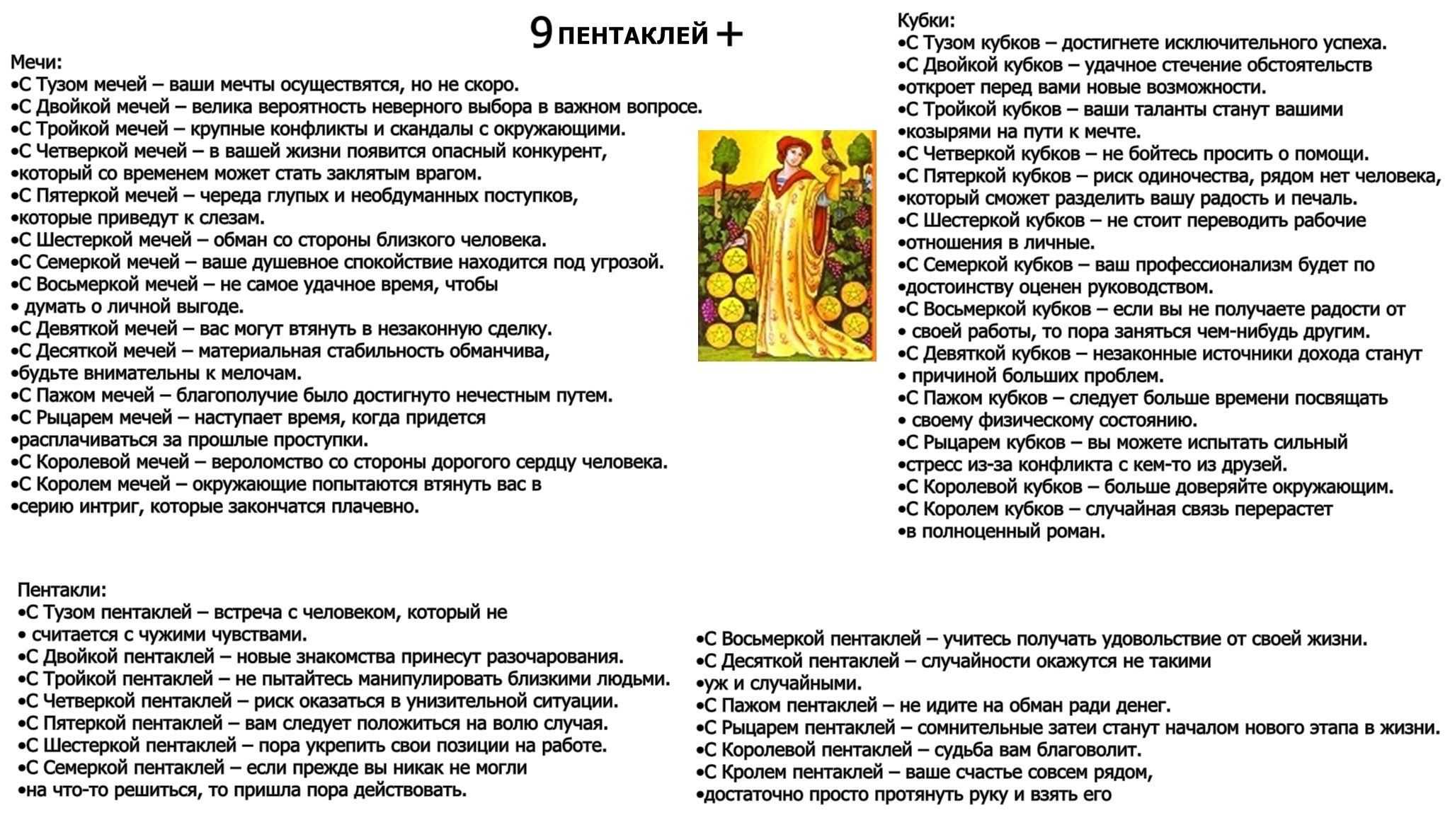 9 пентаклей и 9 чаш